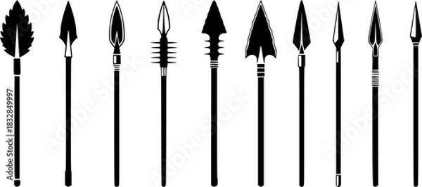 Obraz Spear silhouettes, Spear, Ancient spear, Ancient spear silhouette, Spear vector illustration set
