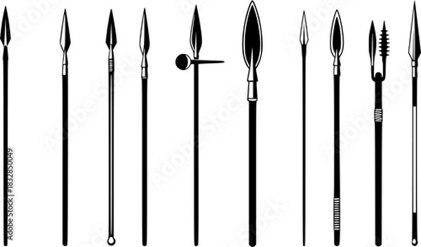 Obraz Spear silhouettes, Spear, Ancient spear, Ancient spear silhouette, Spear vector illustration set