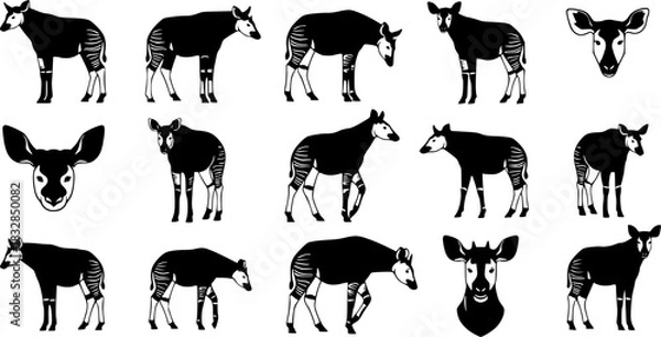 Fototapeta Okapi animal silhouettes, Okapi, Okapi silhouettes, Okapi animal, Okapi clipart, Okapi animal vector set