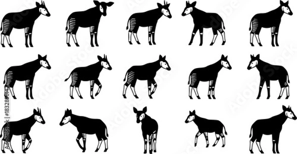 Obraz Okapi animal silhouettes, Okapi, Okapi silhouettes, Okapi animal, Okapi clipart, Okapi animal vector set