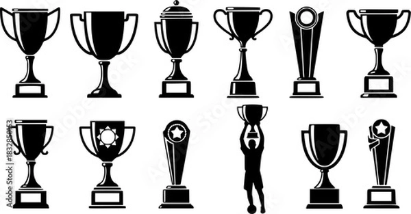 Obraz Trophy silhouettes, Trophy, Trophy vector set, Trophy icon, Cup trophy silhouette, Player trophy, Player trophy silhouette, Winner trophy cups silhouettes