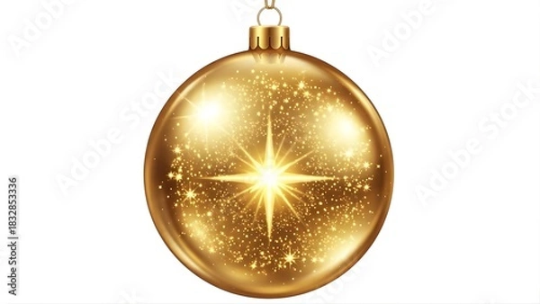 Obraz Shiny golden christmas ornament with sparkling star effect isolated on white background