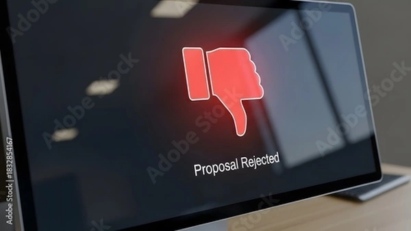 Fototapeta Red thumbs down icon on computer screen displaying negative feedback message