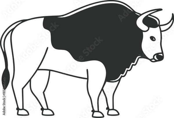 Fototapeta Minimalist bull line art silhouette isolated on transparent background