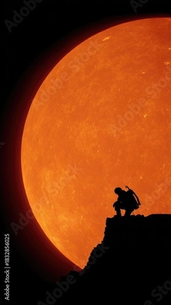 Obraz Adventurer gazing at the rising orange moon