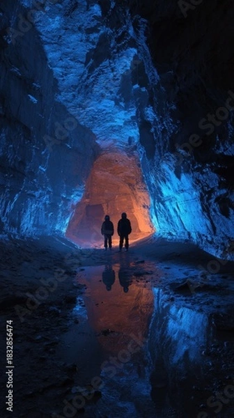 Obraz Exploring the lit cave with light reflections