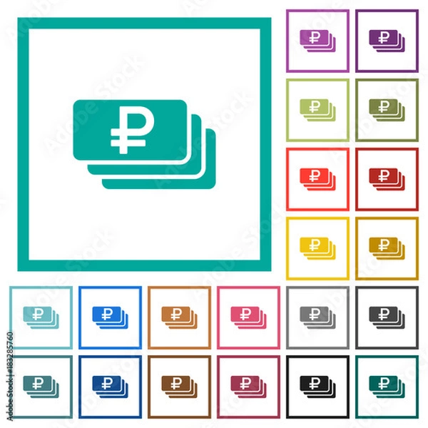 Fototapeta Ruble banknotes flat color icons with quadrant frames