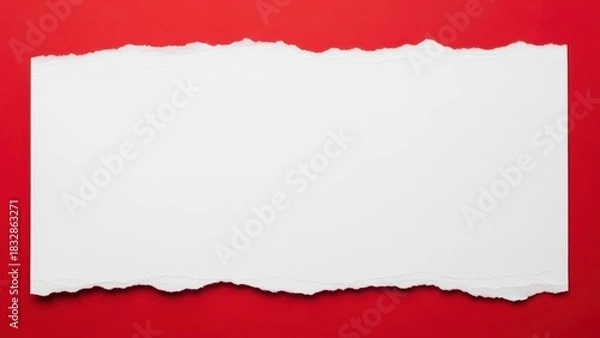 Obraz Torn white paper against vibrant red background offers creative space