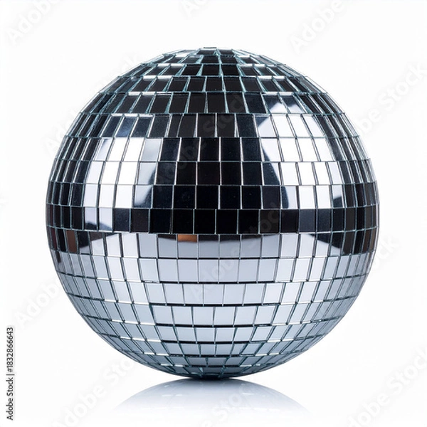 Fototapeta shining silver disco ball with light sparkles isolated on a white background