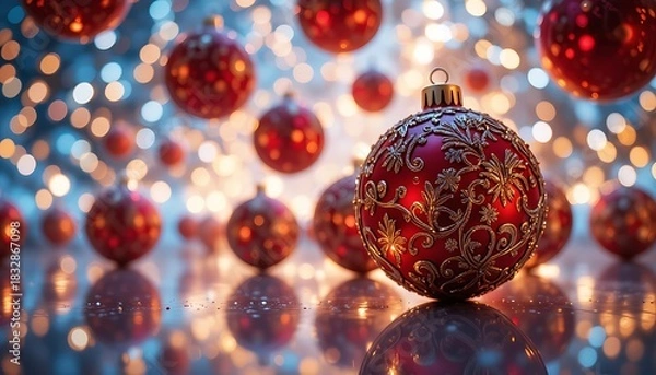 Obraz Festive christmas ornaments on a surface