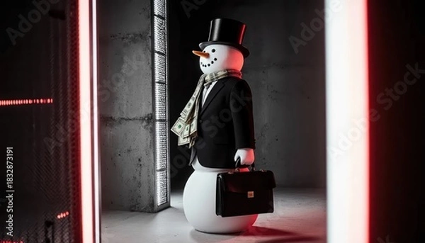 Fototapeta Business Snowman with Briefcase in Modern Office Setting