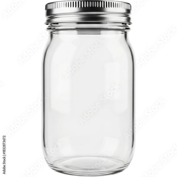 Fototapeta Clean Empty Glass Jar With Metal Lid Still Life Design Mockup Isolated Clipping Object Clear on transparent background
