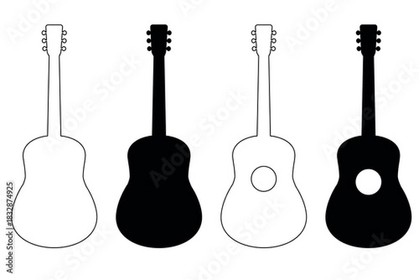 Fototapeta Acoustic guitar diagram, Silhouette, vector graphic design, cutting, printing, outline,
