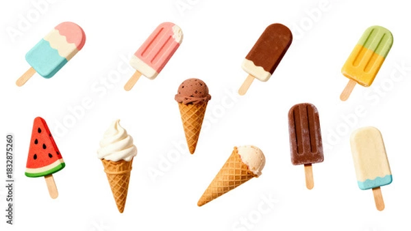 Fototapeta Ice Cream and Popsicle Set on Transparent Background