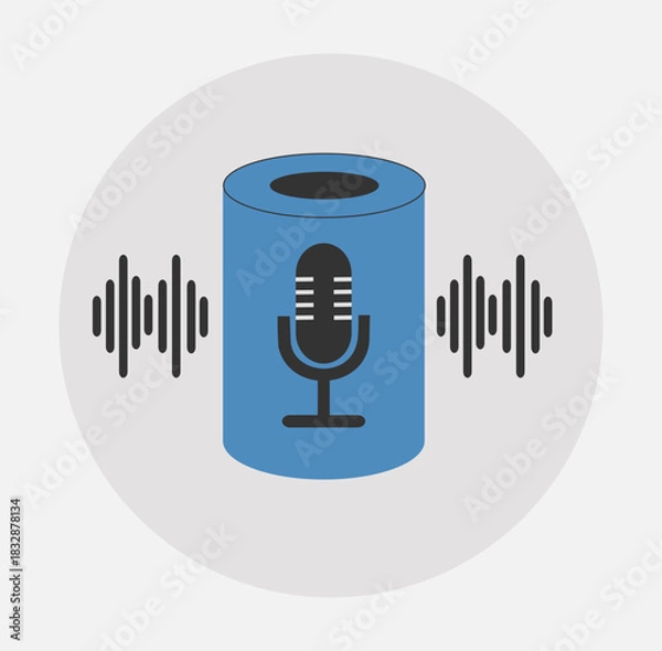 Obraz Minimalist Voice Command Microphone Icon – Flat Soundwave Audio Design