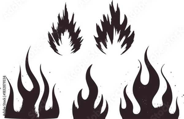 Fototapeta Black and white flame illustrations with textured edges