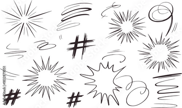 Fototapeta Black and white hand drawn comic style elements vector