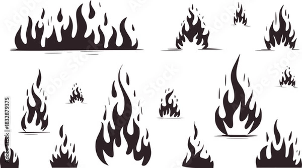 Fototapeta Black and white illustration of various flame shapes
