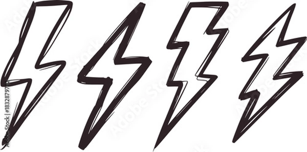 Fototapeta Four black and white lightning bolt illustrations thunder