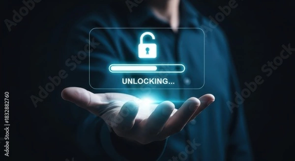 Obraz Data Unlocking and Authorization Concept with Progress Bar and Open Padlock Icon