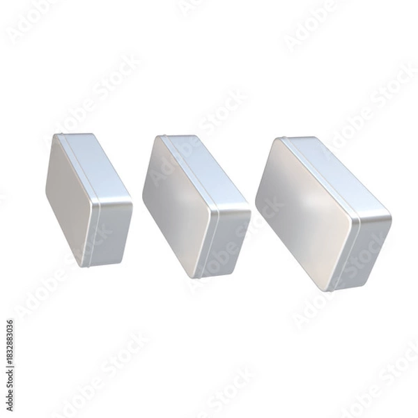 Obraz 3D Render three silver boxes are shown on a white background