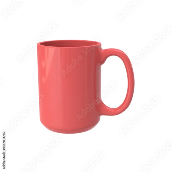 Obraz 3D Render a red coffee mug with a handle on a white background