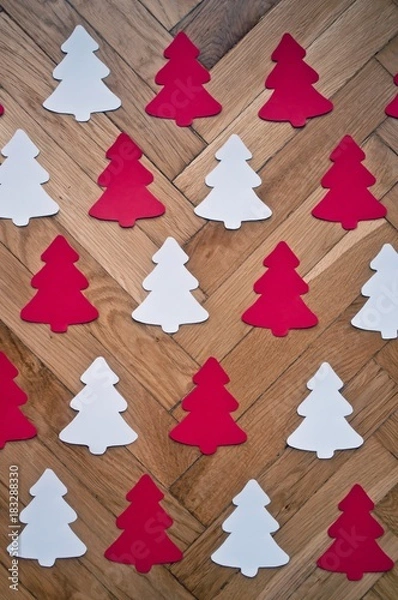Obraz Christmas diy white red paper background.  Making craft xmas ornaments
