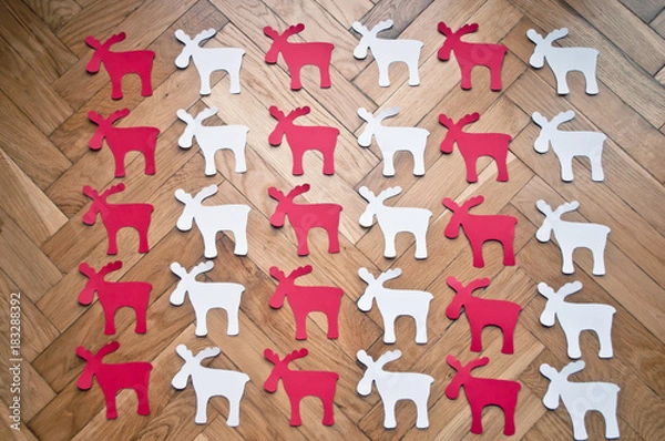 Fototapeta Christmas diy white red paper background.  Making craft xmas ornaments