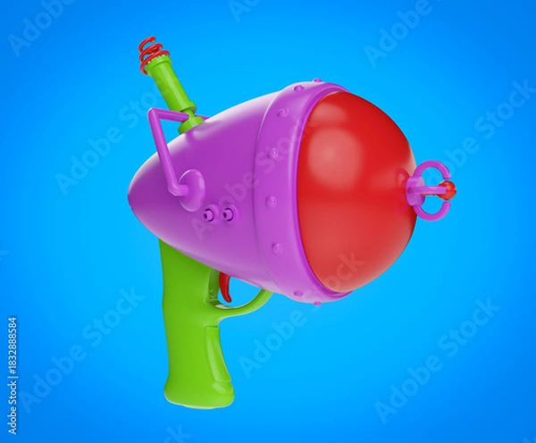 Obraz Cartoon futuristic alien space gun in bright colorful glossy style. Realistic 3d illustration for child toy or concept art for game.