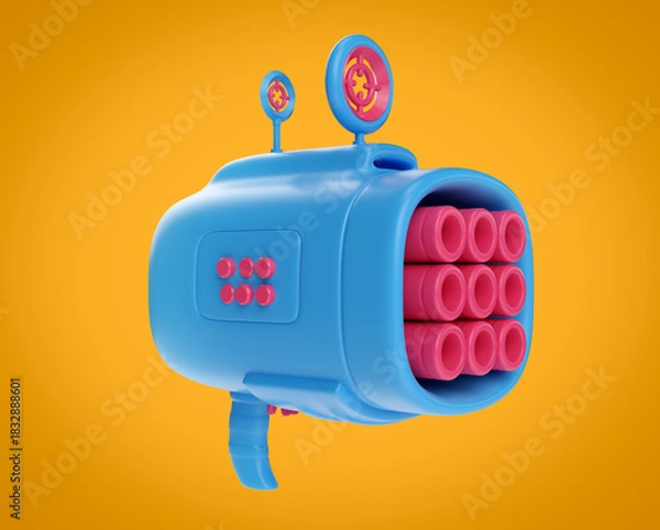 Obraz Cartoon futuristic alien space gun in bright colorful glossy style. Realistic 3d illustration for child toy or concept art for game.