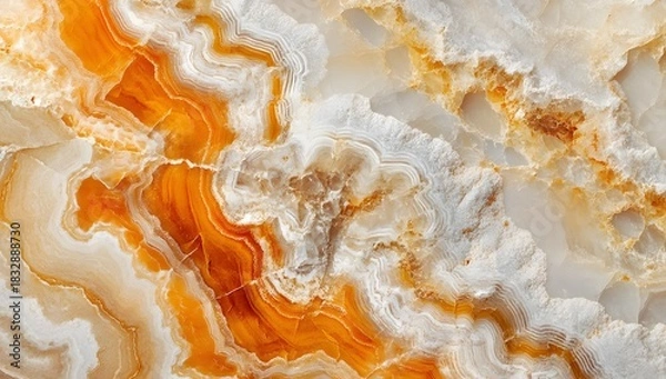 Fototapeta Close-up texture of an elegant orange and white marble surface with subtle veining.

