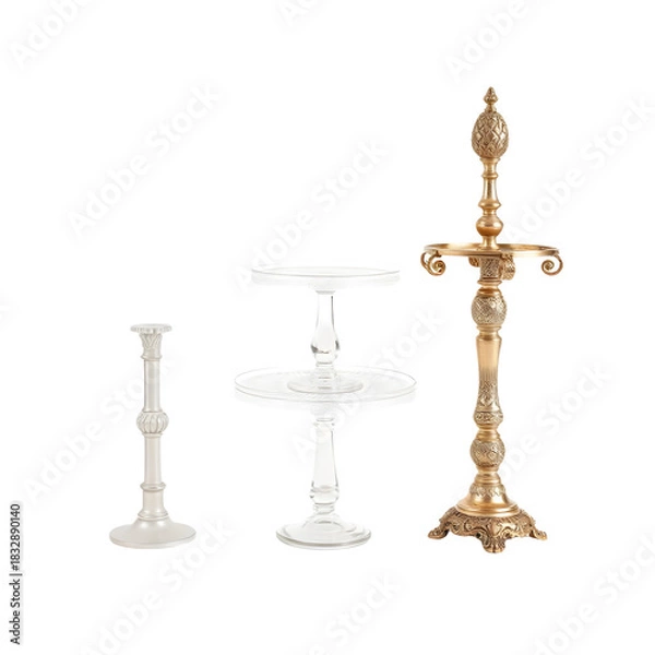 Fototapeta Set of Three Different Height and Style Dessert Stand Pillars