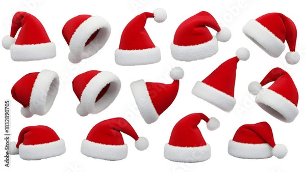 Obraz Collage with Santa Claus hats set, Christmas and New Year celebration, close-up object.