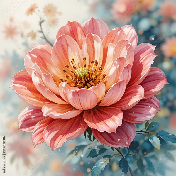 Fototapeta pink and white dahlia ai generate illustration