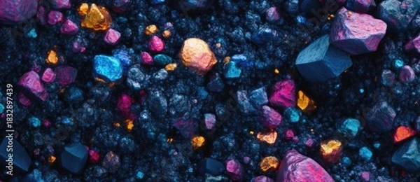 Obraz Vibrant stones scattered on dark textured surface