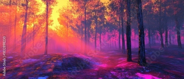 Obraz Vivid sunset in a magical forest