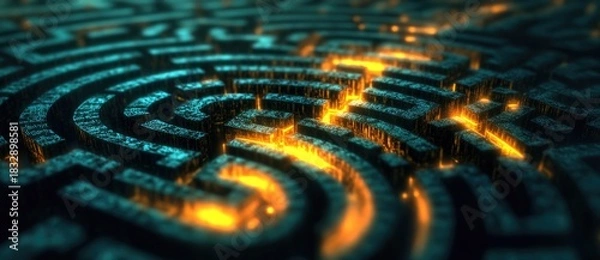 Obraz Glowing pathways in an intricate maze
