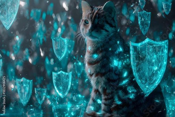 Obraz AI Guardian Cat Representing Cybersecurity
