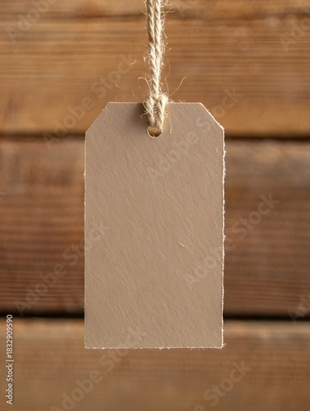 Obraz Blank kraft paper tag hanging on a rustic wooden background