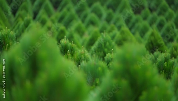 Obraz Abstract pattern of blurred green pine trees in a dense forest