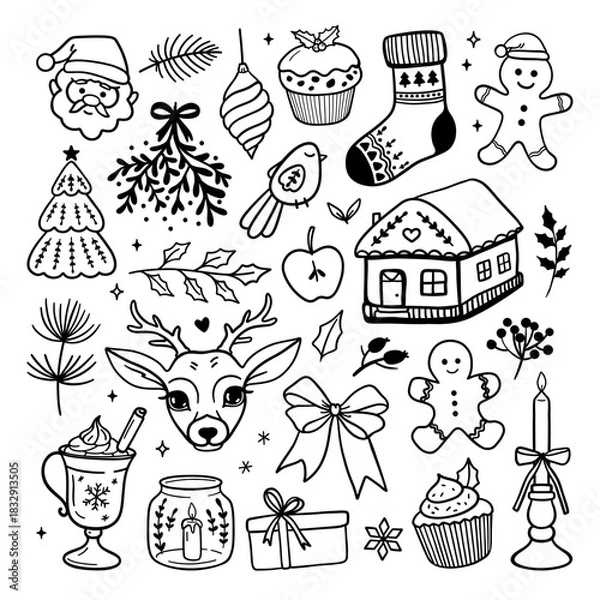 Obraz Cute Christmas doodle collection, vector design