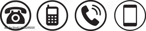 Fototapeta Simple silhouette phone icon collection featuring clean call symbols for communication and UI.