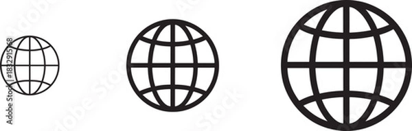 Fototapeta Simple silhouette world icon set featuring globe shapes ideal for global, travel, and map concepts.