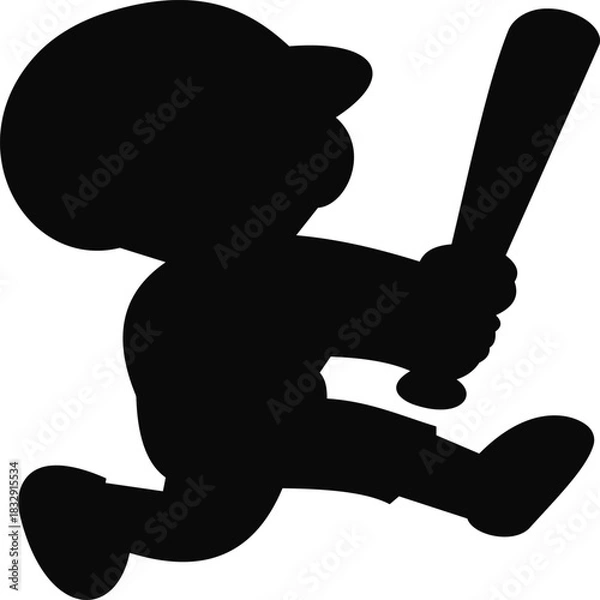 Fototapeta This striking silhouette features a dynamic outline of a young baseball player swinging a bat. The simple yet impactful design emphasizes movement and energy, making it perfect for sports-related proj