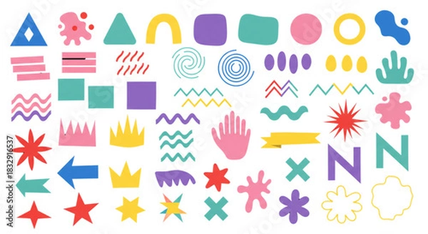 Fototapeta Vibrant Abstract Shapes Elements Set for Modern Graphic Design Web Banners Posters Fun