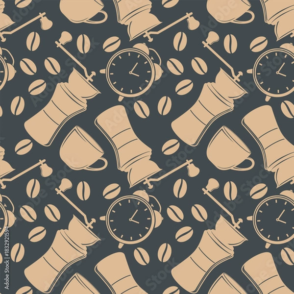 Fototapeta Coffee time concept seamless pattern design. Vector illustration