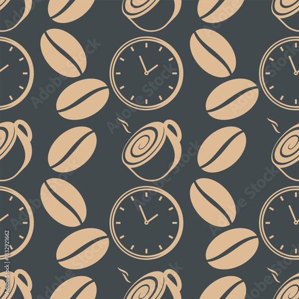 Fototapeta Coffee time concept seamless pattern design. Vector illustration