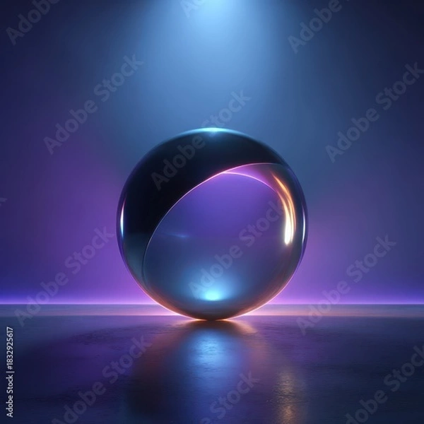 Obraz Luminous Sphere - Abstract 3D Render with Reflective Surface and Dramatic Lighting.
