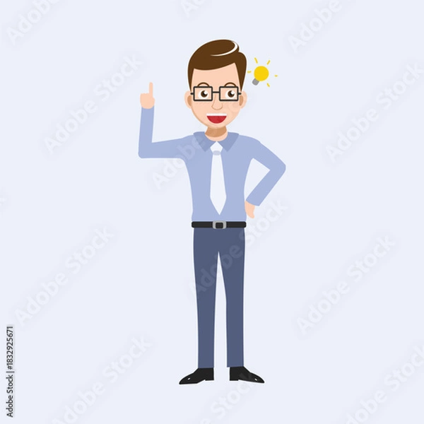 Obraz Smart Businessman Having a Bright Idea with Lightbulb