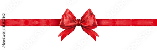 Fototapeta red ribbon bow gift isolated watercolor vintage hand drawn on transparent background.